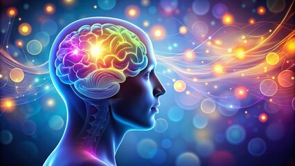 Human Head Shape with Brain Inside Vector Illustration in Bokeh Effect - Abstract Mind Concept for Creativity, Intelligence, and Neuro Science Visuals
