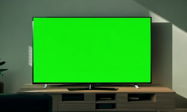 LcD smart TV screen with a blank green background in the living room