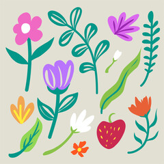 Abstract hand drawn flower illustration, floral doodle, leaf and flower shape, cute and simple suitable for clothing pattern, poster, flyer, and other graphir design needs