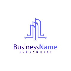 Modern Tech City logo design vector illustration, Creative Tech Modern Building logo concepts