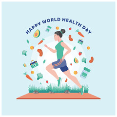 A girl runs. Live a healthy life. World Health Day concept. Flat vector illustration.