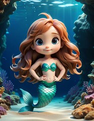 Fototapeta premium Adorable chibi mermaid rabbit in minimalist style.