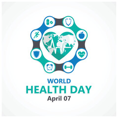 Commemorating World Health Day. Increase public health awareness. World health day concept. Flat vector illustration.