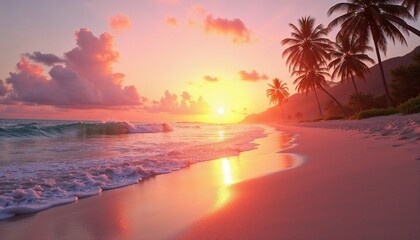 Beautiful sunset over calm ocean  and colorful sky in digital game style 
