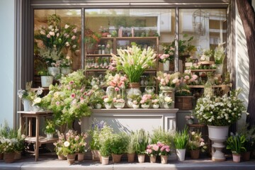 Obraz premium Flower shop outdoors window plant.