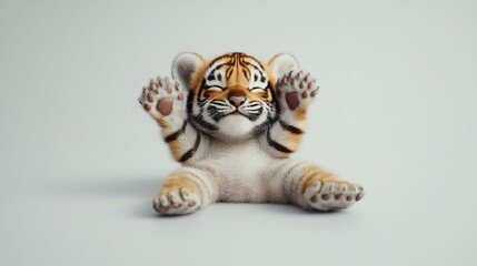 Fototapeta premium Adorable Tiger Cub with Paws Up