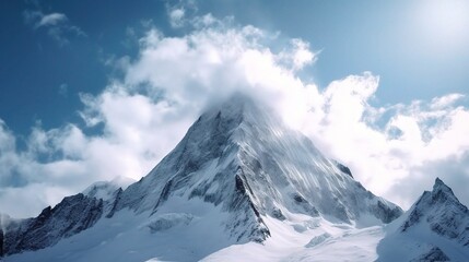 Fototapeta premium Snowy Mountain Peak Under Blue Sky and White Clouds