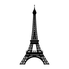 Eiffel Tower silhouette, iconic Parisian landmark, black and white illustration