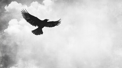 Obraz premium Solitary Raven Soaring Through Ethereal Clouds