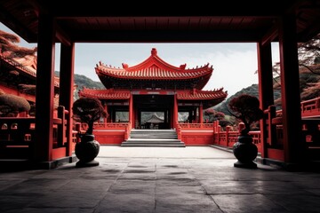 Fototapeta premium Chinese shrine architecture building red.