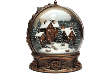 A beautiful snow globe featuring a charming winter scene with a house and snow-covered trees, perfect for holiday decor.