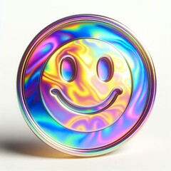iridescent smile icon on white background. 3d rendering, minimal