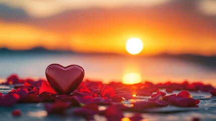 Romantic Sunset by the Lake with Floating Heart
