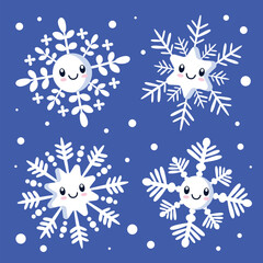 Hand drawn cute kawaii snowflakes illustration