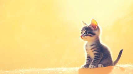 Obraz premium Cute Kitten Sitting in Golden Sunlight