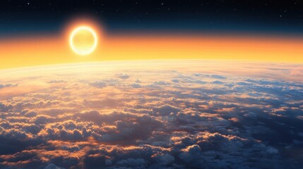 Vibrant Solar Eclipse Over Cloudy Atmosphere