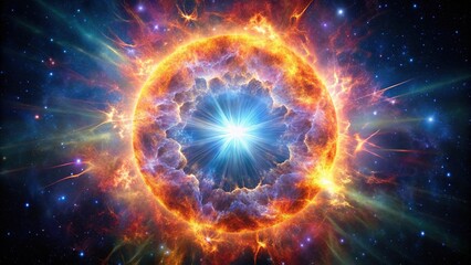 Fototapeta premium A massive star exploding in a supernova explosion, supernova, cosmic event, celestial catastrophe