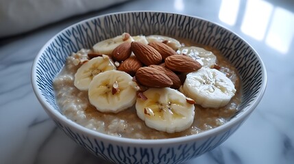 Cozy Bowl of Homemade Oatmeal with Banana,Almonds,and Honey