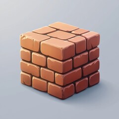 Minimalist Brick Cube Structure on Grey Background