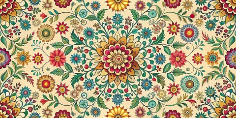 Fototapeta premium A stylized floral pattern featuring intricate designs and shapes, creative designs, natural art, floral pattern, botanical print, floral illustration