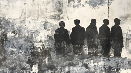 Diverse Silhouetted Figures with Textured Backdrop in Muted Tones