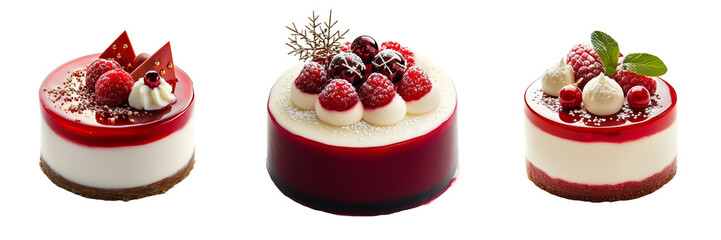 white chocolate and raspberry cake with a glossy mirror glaze, adorned with tiny edible ornaments, isolated on a transparent background