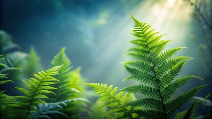 Fototapeta premium Close-up of delicate ferns in a misty atmosphere, mosses, forest environment, natural world, undergrowth