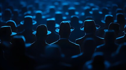 Obraz premium Silhouetted Crowd with Diverse Details in Moody Blue Environment