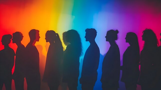 Diverse Silhouettes in Vibrant Rainbow Gathering