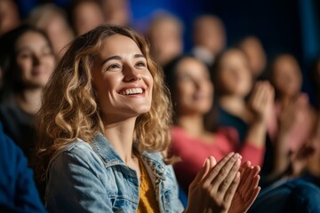 Obraz premium Celebrating the moment together in a lively theater atmosphere.