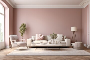  color pale blush pink walls with off white furniture