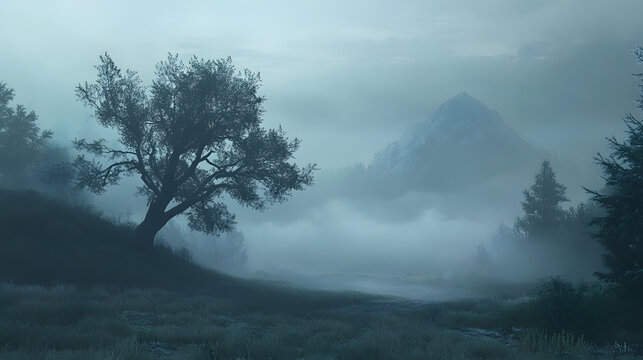 A hidden valley wrapped in fog, holding untold mysteries.