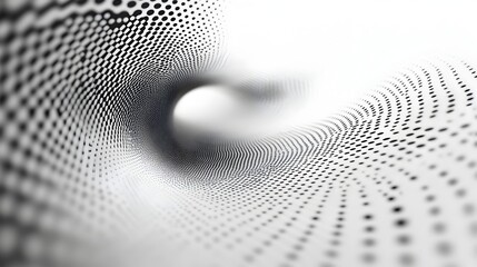 Monochromatic Halftone Swirl with Concentrated Center and Dispersing Dots