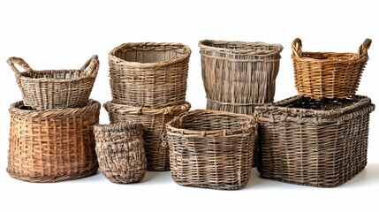 Collection of Rustic Wicker Baskets for Farmhouse Decor and Home Design