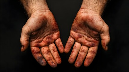 Fototapeta premium Bruised Hands in Rough Arrest Concept Isolated on Black Background