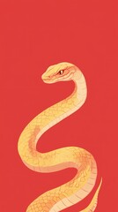 Obraz premium Traditional Chinese New Year red background with golden abstract snake illustration poster background