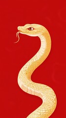 Fototapeta premium Traditional Chinese New Year red background with golden abstract snake illustration poster background