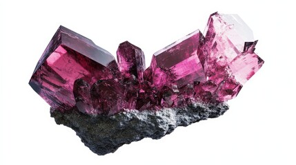 Fototapeta premium Vibrant red crystals on dark mineral base: a stunning natural formation