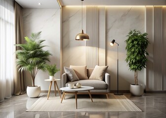 Modern Elegance: Cozy Corner with Marble Floors and Minimalist Aesthetic for Stylish Interiors