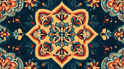 A kaleidoscopic pattern with vibrant symmetrical designs. 