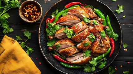 Fototapeta premium Chha Tiab Cambodian Stir-Fried Duck with Fresh Herbs
