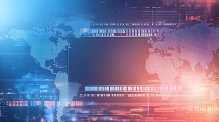 Obraz premium Abstract Digital News Backdrop with World Map and Ticker