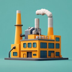 Obraz premium Futuristic Industrial Factory Building with Smokestack