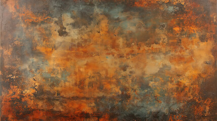 A painting of a rusty wall with a blue sky in the background