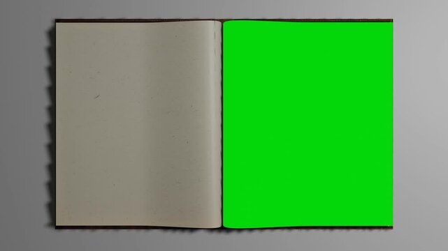 Animated turning pages of an old book with Green Screen growing slowly- 3d animation 4K