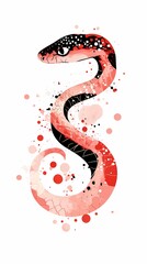 Obraz premium Traditional Chinese pink and white watercolor snake illustration poster background