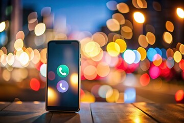 Mysterious Call on Mobile Phone - Bokeh Effect, Unknown Number, Smartphone in Focus, Phone Call, Technology, Communication, Anxiety, Curiosity, Digital World, Phone Screen, Close-up, 