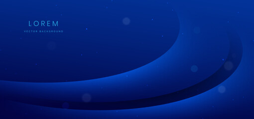 Abstract futuristic glowing blue curve lines on dark blue background.