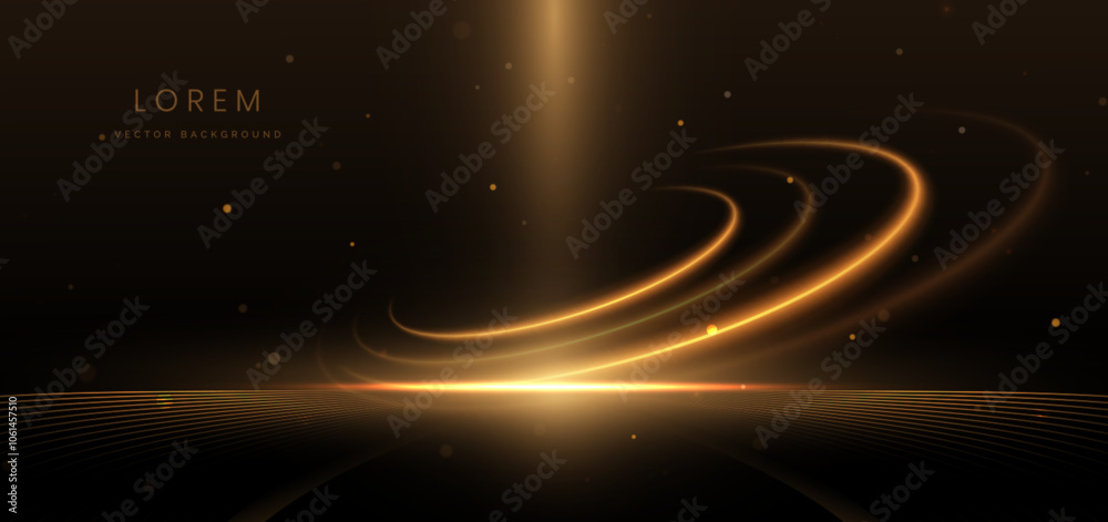 Canvas Prints luxury dark brown background with curve glowing golden line lighting effect sparkle.