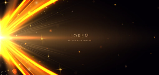 Obraz premium Abstract glowing gold lighting ray on dark background with lighting effect and sparkle with copy space for text.